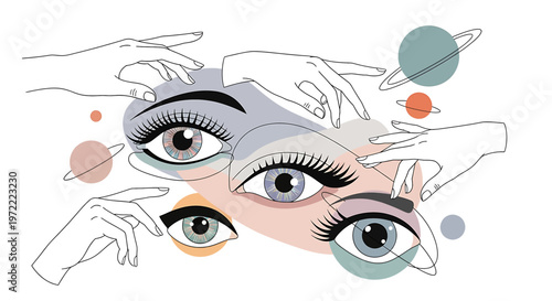 Eyes with long eyelashes and make up.