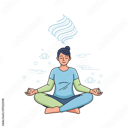 Woman in meditation sitting crosslegged 3.