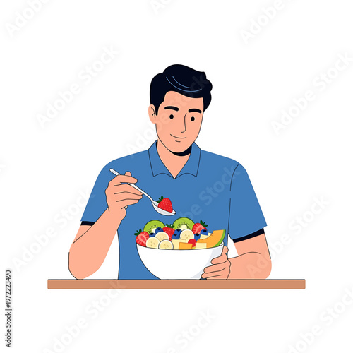 Man eating a bowl of salad.