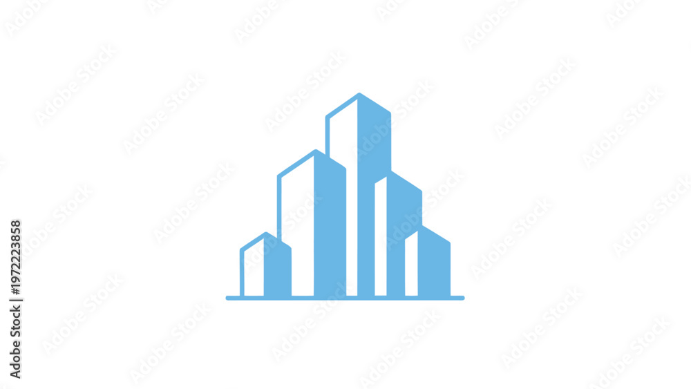 Fototapeta premium Modern Architectural Illustration of a City Skyline in Blue and White.