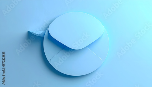Light blue geometric envelope design with folded paper detail creating a modern abstract message icon on a matching backdrop