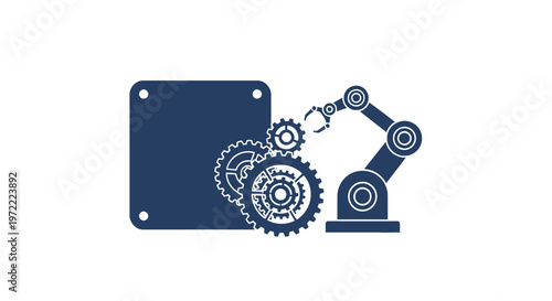 Robotic Arm Assembling Gears and Square Panel in Automation Process.