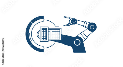 Modern Robotic Arm Manipulating Object in Automated Industrial Process.