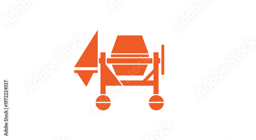 Orange Concrete Mixer Icon on White Background for Construction.