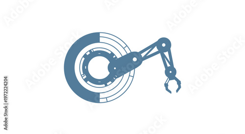 Robotic Arm Attached to a Circular Gear, Industrial Automation Concept.