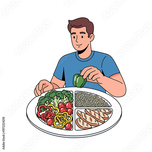 Man eating healthy balanced meal.