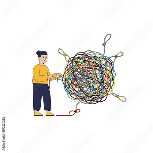 Man holding tangled colorful extension cords.