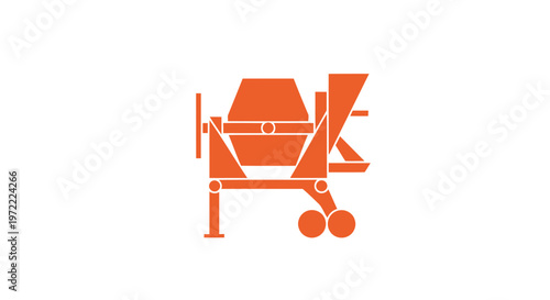 Orange Concrete Mixer Machine Isolated on White Background.