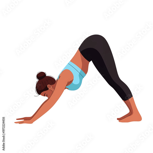 Woman in downward facing dog yoga.