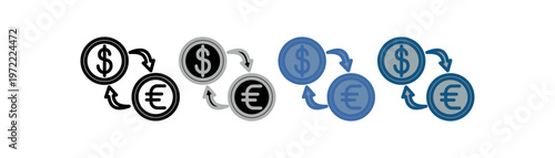 
foreign exchange icon set multiple style collection with money in and out design