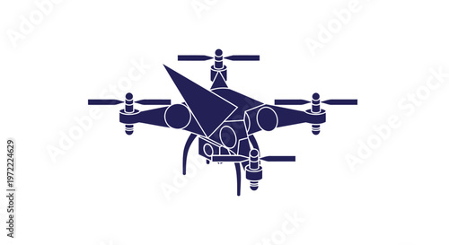 Modern Drone Silhouette Flying Against White Background for Creative Concepts.