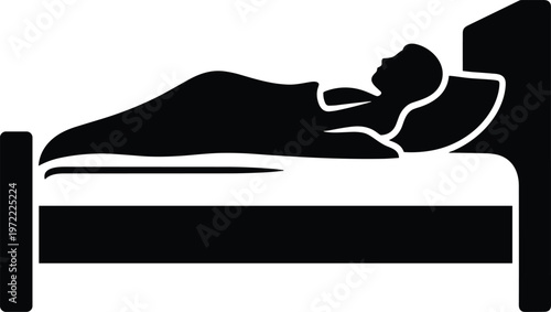 Sleeping person silhouette on bed icon representing rest night sleep relaxation bedroom furniture vector illustration for healthcare lifestyle design