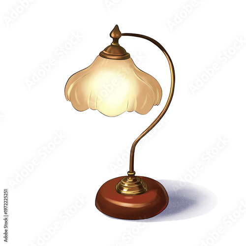 Elegant lamp on table gives warm light in cozy room at evening time