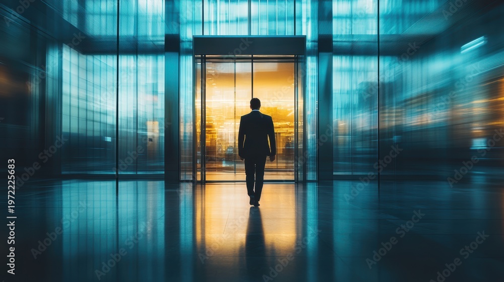 Fototapeta premium Group of Business people walking in the office corridor in night,People in business center walking at hall,motion go around at coworking space,Wide image,Concept of office life,co working space.