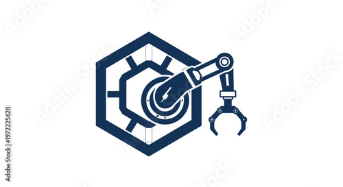 Robotic Arm Inside Hexagon - Industrial Automation and Technology Concept.