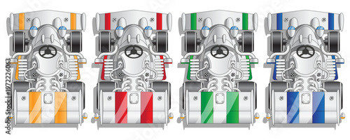 Set of racing cars. Karting. View from above. Isolated on white background. Vector illustration.