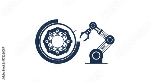 Robotic Arm Interacting with a Decorative Wheel - Industrial Automation Concept.