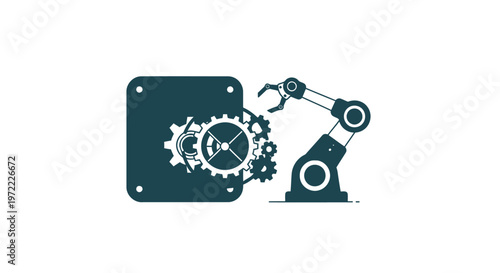 Robotic Arm Interacting with Gears and Mechanical Components.