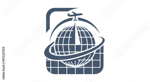 Modern Globe and Airplane Icon Representing Global Travel and Aviation.