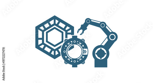 Robotic Arm Manipulating Geometric Shapes in a Technological Illustration.