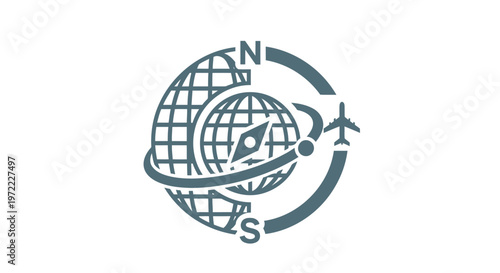 Modern Globe Compass and Airplane Icon for Travel and Navigation.