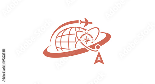 Orange Globe with Airplane and Compass Logo Depicting Global Travel.