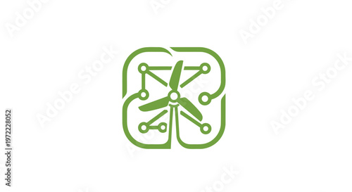 Modern Green Energy Wind Turbine Technology Logo Design.