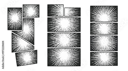 Comic book speed lines and manga action background panels set