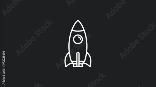 Simple White Rocket Icon on Black Background for Space Travel.