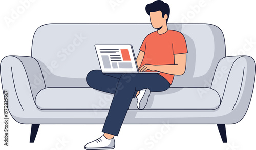 Man sitting on a couch with laptop computer working from home