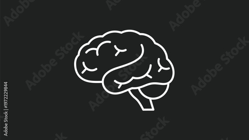 Simple White Brain Icon on Black Background for Conceptual Design.