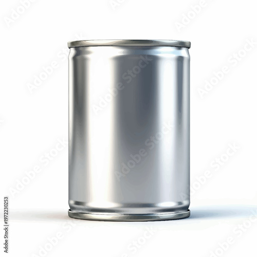 silver metal tin food can isolated on white background mockup, 3D rendering of food can mockup placed on white background