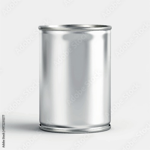 silver metal tin food can isolated on white background mockup, 3D rendering of food can mockup placed on white background