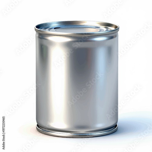 silver metal tin food can isolated on white background mockup, 3D rendering of food can mockup placed on white background