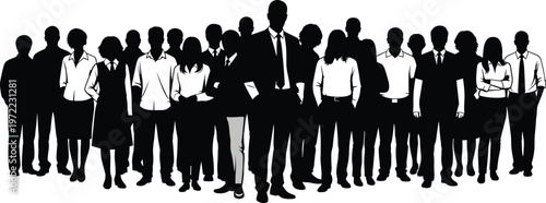 Business team silhouettes group vector illustration diverse corporate people standing together teamwork leadership organization concept isolated black white design