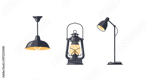 Black metal lamps with shades.