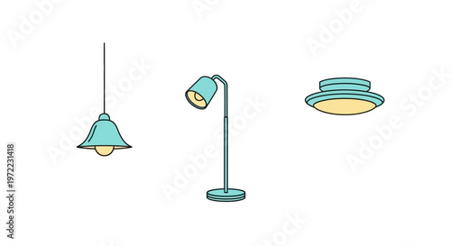 Three Modern Teal Color Lamps.