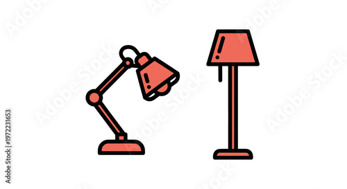 Two Red Lamps on Stands.