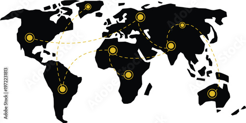 Global Network Connection Map with International Routes and Communication Nodes Minimal Design