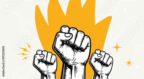 Raised fists in protest or solidarity, vector illustration