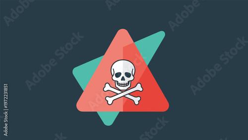Graphic skull and crossbones warning symbol inside a bright red triangle to represent danger, poison, or a life threatening risk.