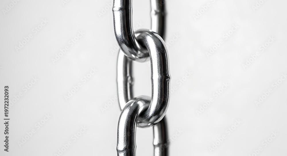 Fototapeta premium Close-up of a gleaming silver metal chain against a clean white background