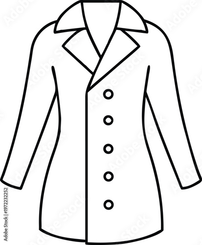 Professional Double Breasted Coat Outline for Business Uniform or Healthcare Apparel Design