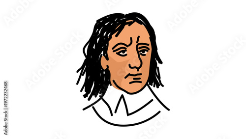 Oliver Cromwell portrait, flat vector illustration
