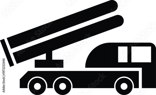 Rocket Launcher Truck Silhouette Icon Military Defense Vehicle Minimal Flat Design