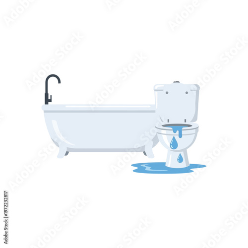 バスタブとトイレが並んでいるシンプルな浴室のイラストです。