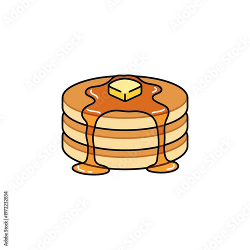 バターとシロップをトッピングしたパンケーキのイラストです。