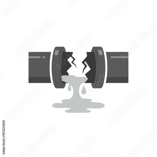 パイプが破裂し、液体が流れ出ている様子を示すアイコン風のイラストです。