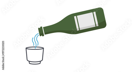ビール瓶からグラスにビールを注いでいるシンプルなイラストです。