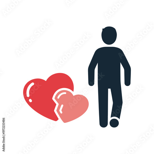 人影と壊れたハートのイラストで、感情の喪失や失恋を象徴しているように見える。